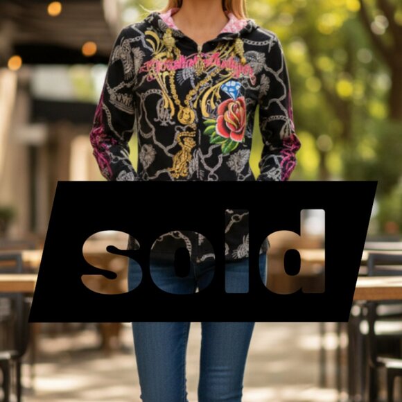 Christian Audigier Tops - Original Christian Audigier Hoodie "Full of Grace" Gold Hardware Lined Sz XS